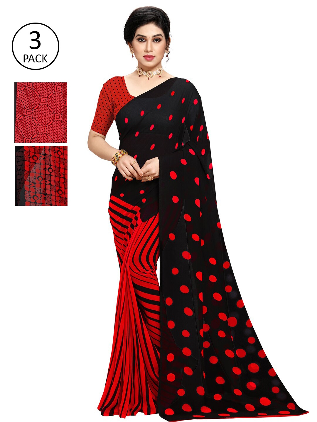 

KALINI Multicoloured Set of 3 Poly Georgette Saree, Multi