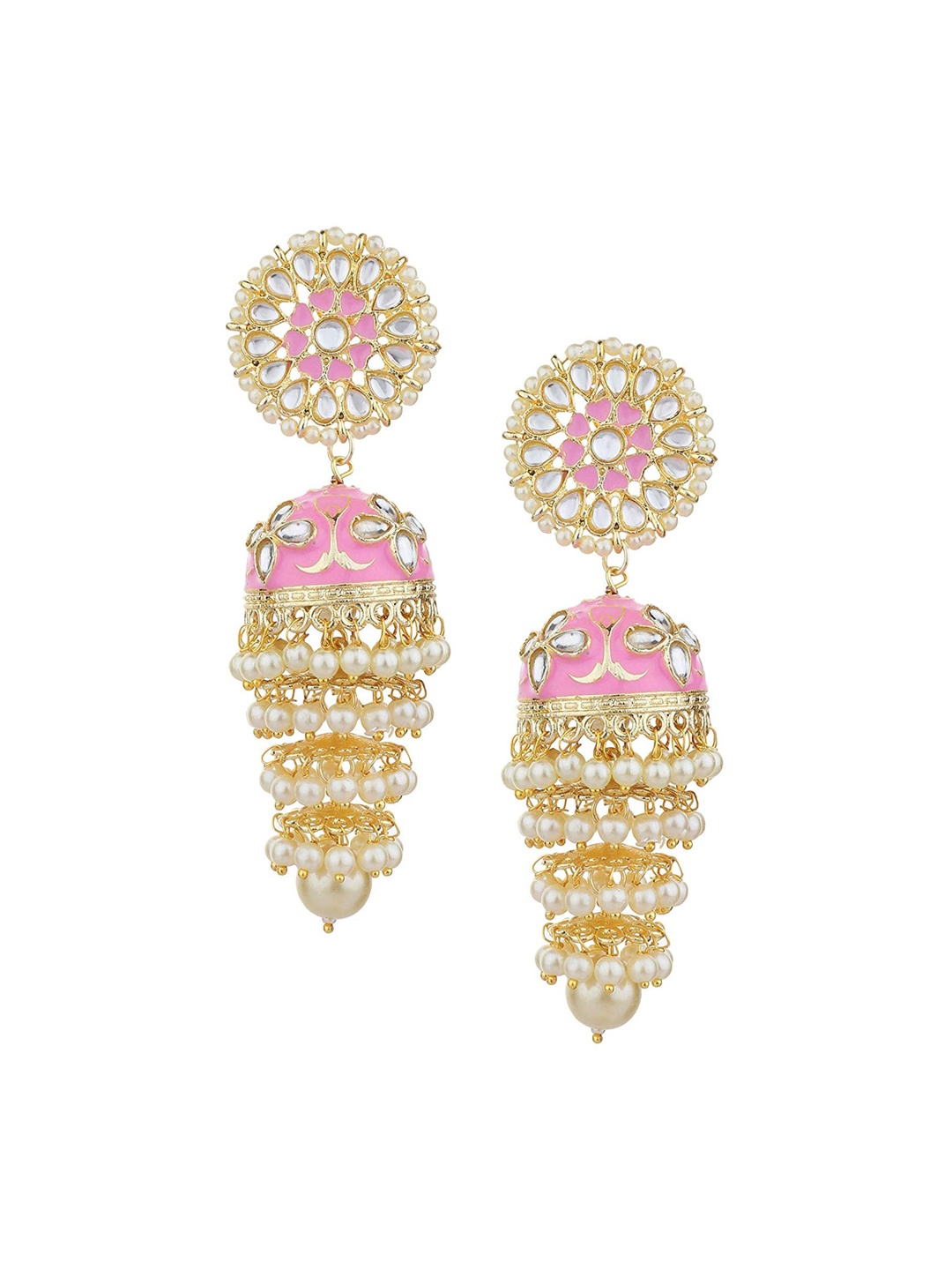 

Runjhun Gold-Plated & Pink Contemporary Jhumkas Earrings