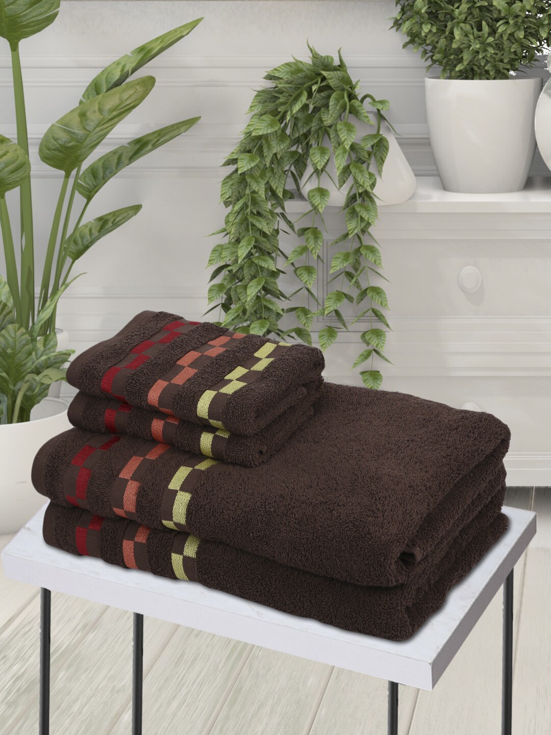 

BIANCA Set Of 4 Brown Solid 450 GSM Pure Mercerized Combed Cotton Towels