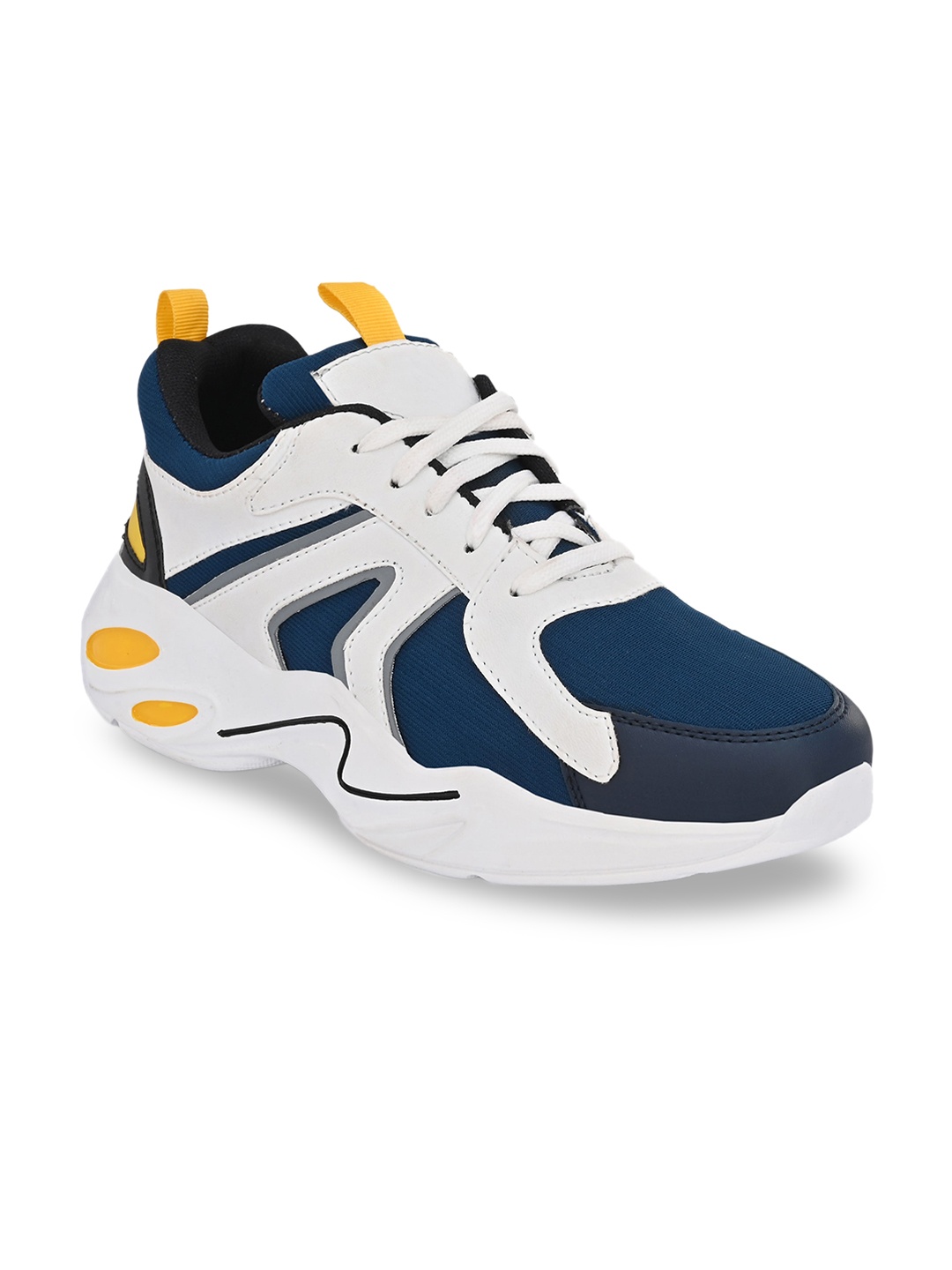 

mr.wonker Men White and Turquoise Blue Colourblocked Sneakers