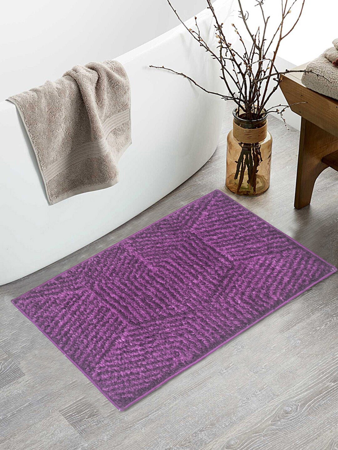 

BIANCA Purple Self-Design 1850 GSM Anti-Skid Bath Rug