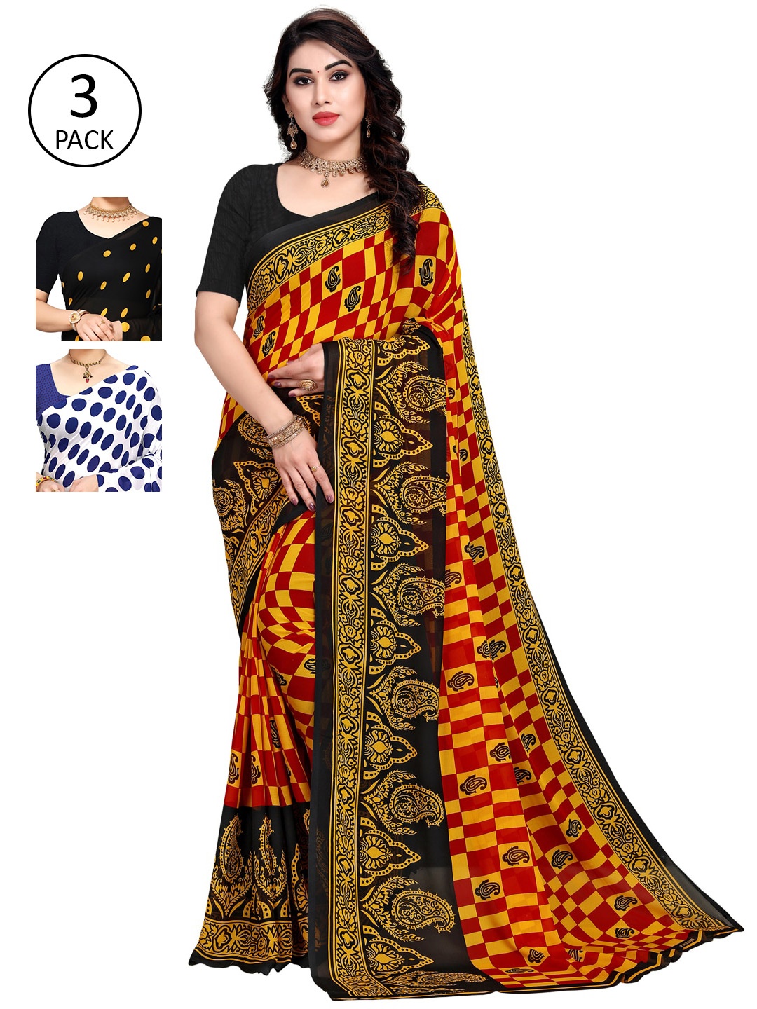 

KALINI Yellow & White Pack of 3 Saree
