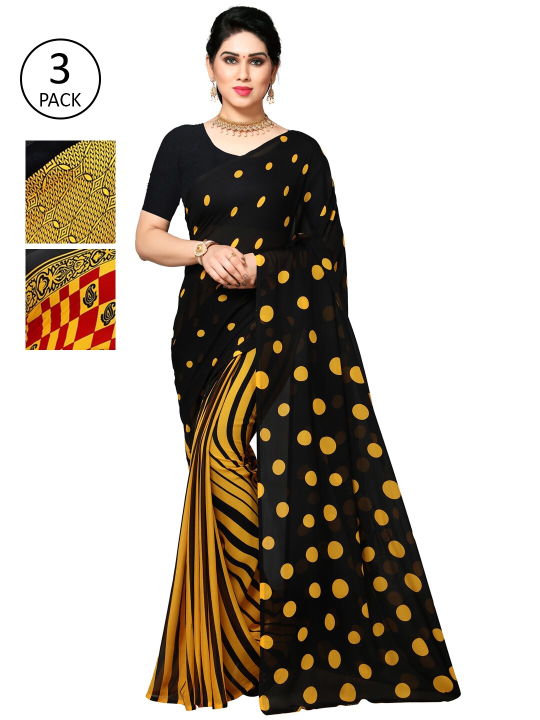 

KALINI Yellow & Red Pack of 3 Printed Saree