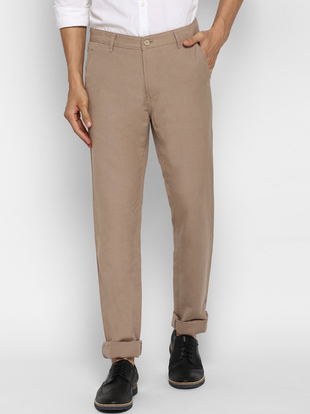 

Cantabil Men Beige Straight Fit Regular Cotton Trousers