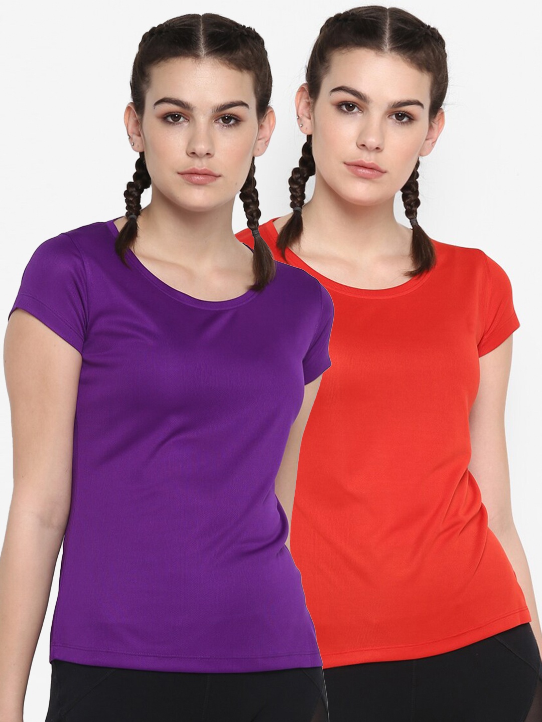 

ScoldMe Women Pack Of 2 Slim-Fit T-shirt, Red