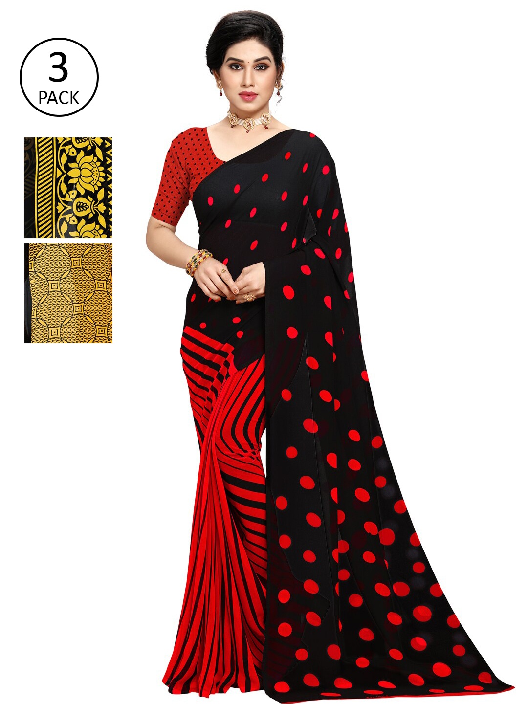 

KALINI Pack of 3 Printed Poly Georgette Saree, Multi