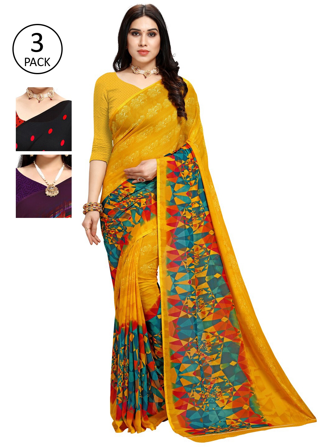 

KALINI Purple & Red Pack of 3 Saree