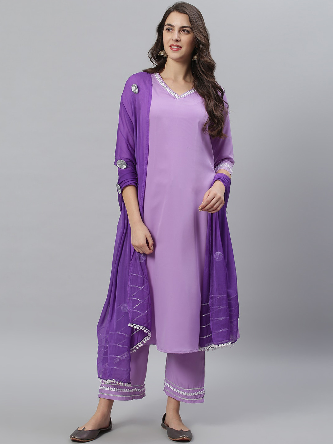 

Azira Women Lavender Pleated Kurta with Trousers & With Dupatta