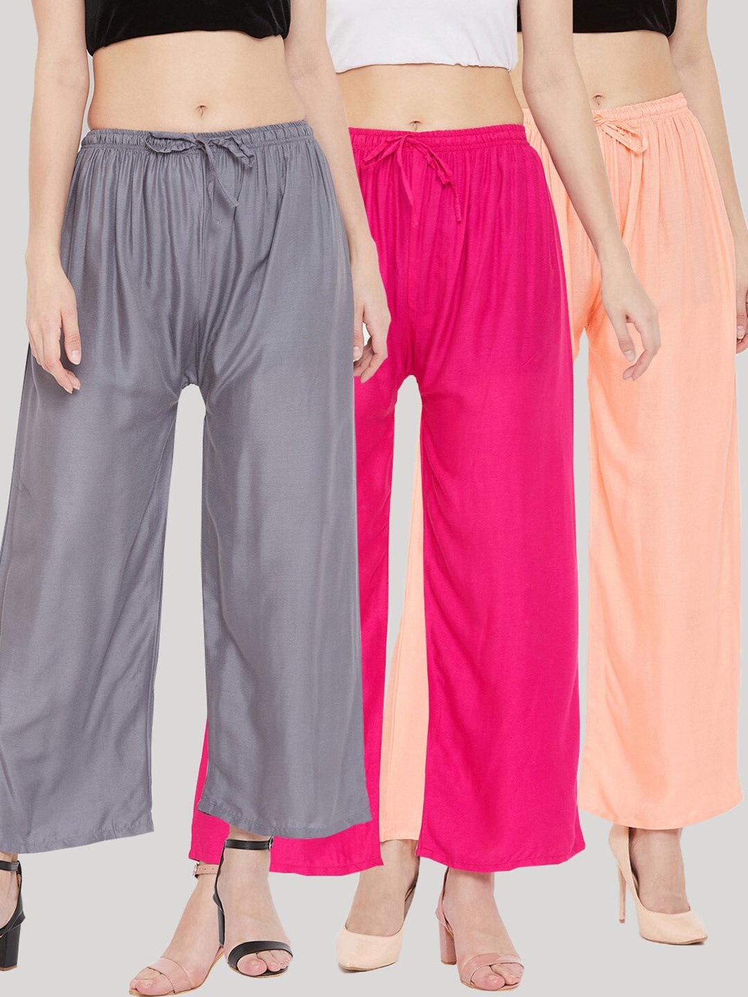 

Clora Creation Women Grey & Magenta 3 Knitted Palazzos