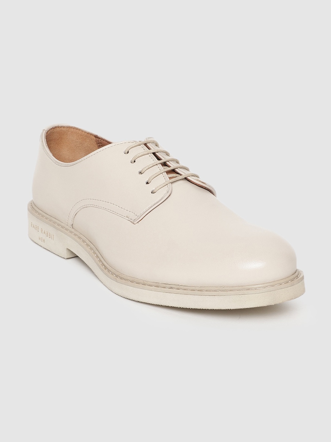 

RARE RABBIT Men Beige Textured Leather Derbys