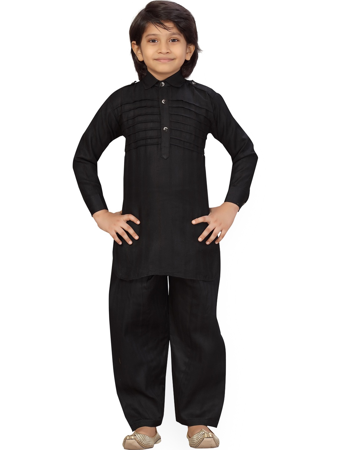 

LITTLE MAFIA BY Aarika Boys Black Pure Cotton Kurti with Patiala