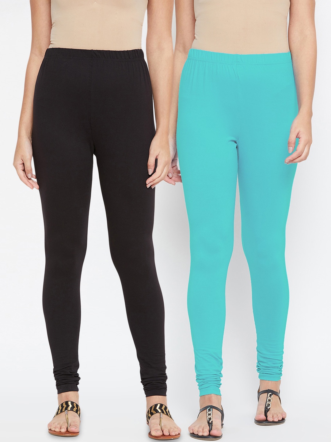 

Bitterlime Women Pack Of 2 Solid Churidar-Length Leggings, Black