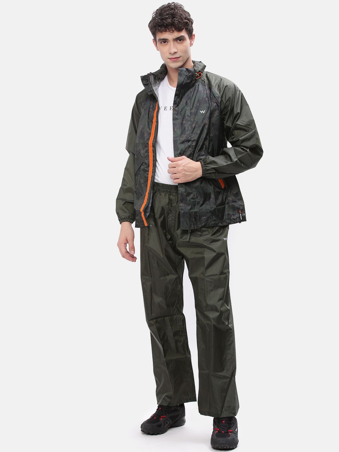 

Wildcraft Unisex Olive Green & Black Camouflage Printed Hooded Rain Suit
