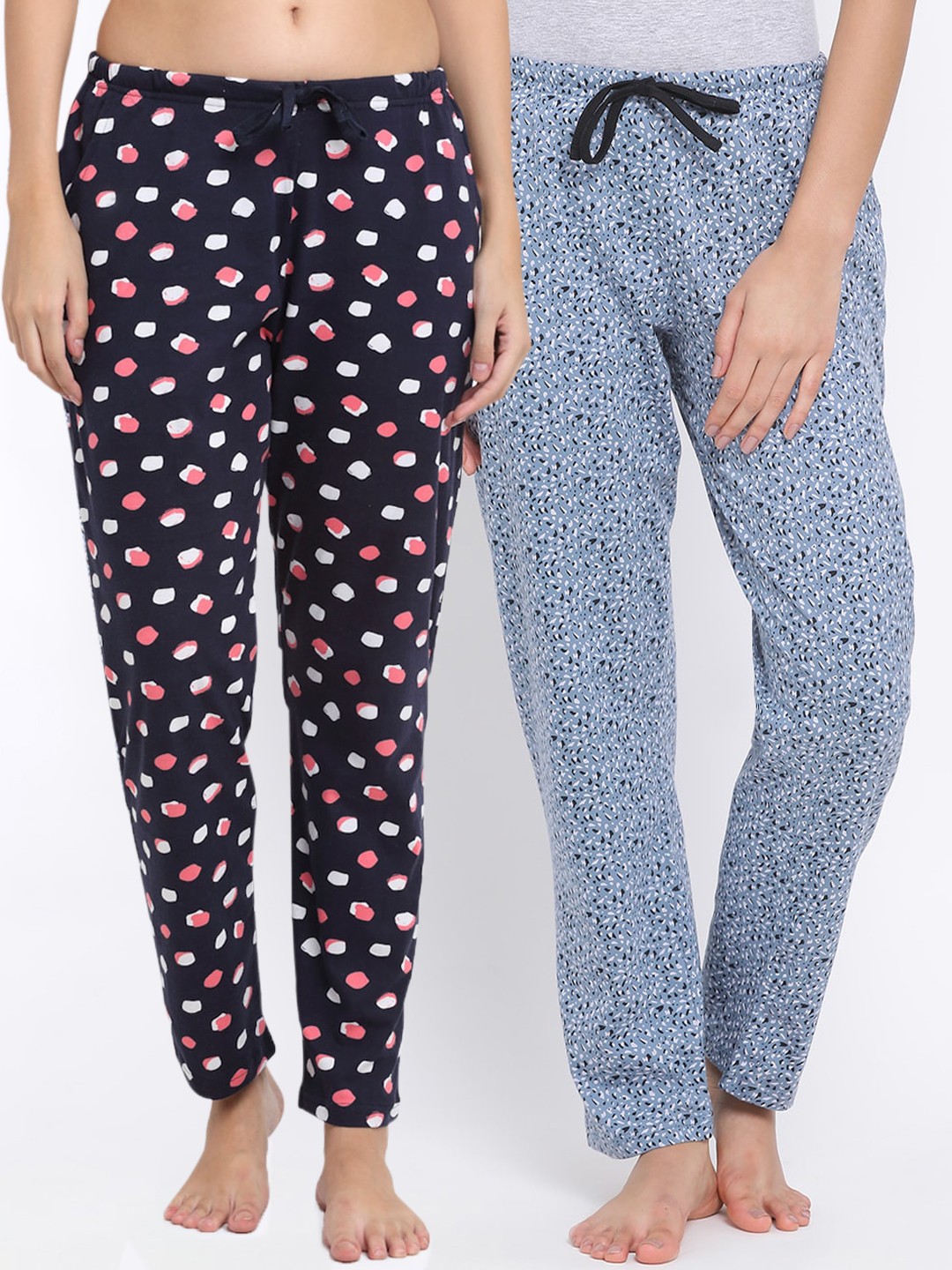 

Kanvin Women Pack Of 2 Printed Pure Cotton Lounge Pants, Navy blue