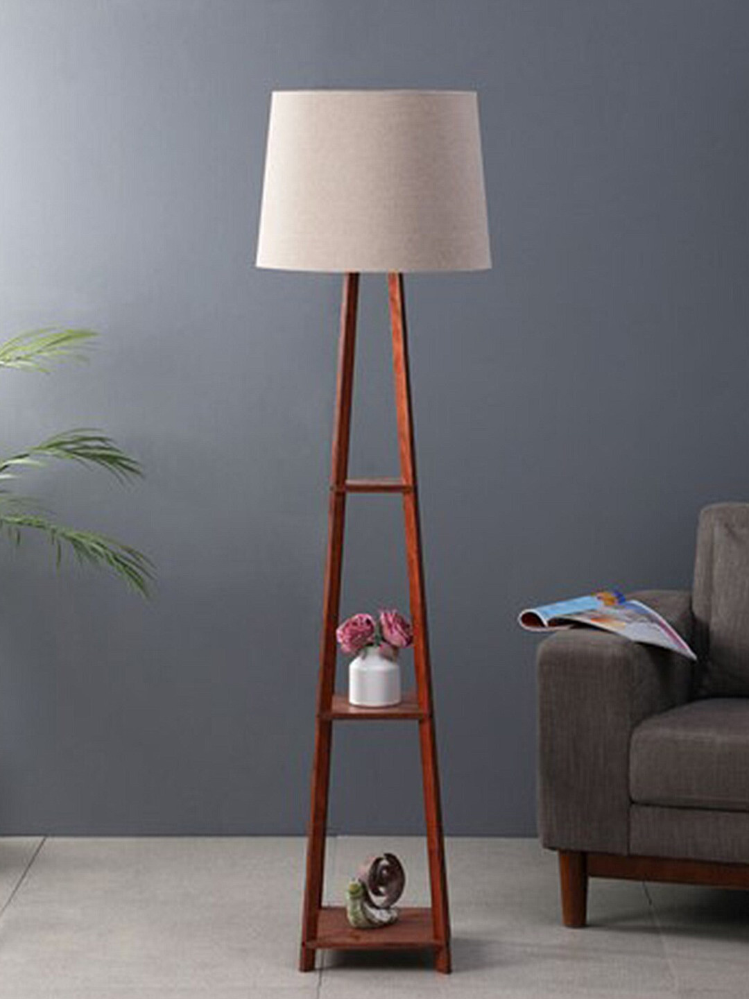 

SANDED EDGE Brown & Beige Contemporary Shelf Lamp with Shade