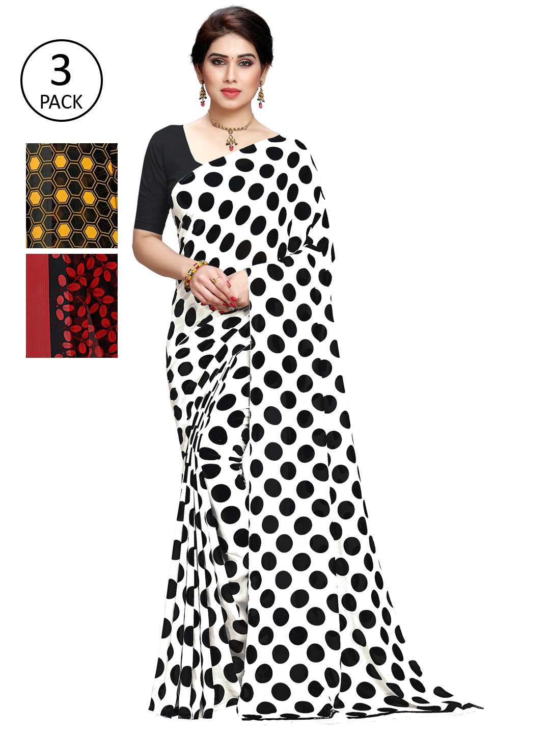 

KALINI Women Pack Of 3 Printed Sarees, White