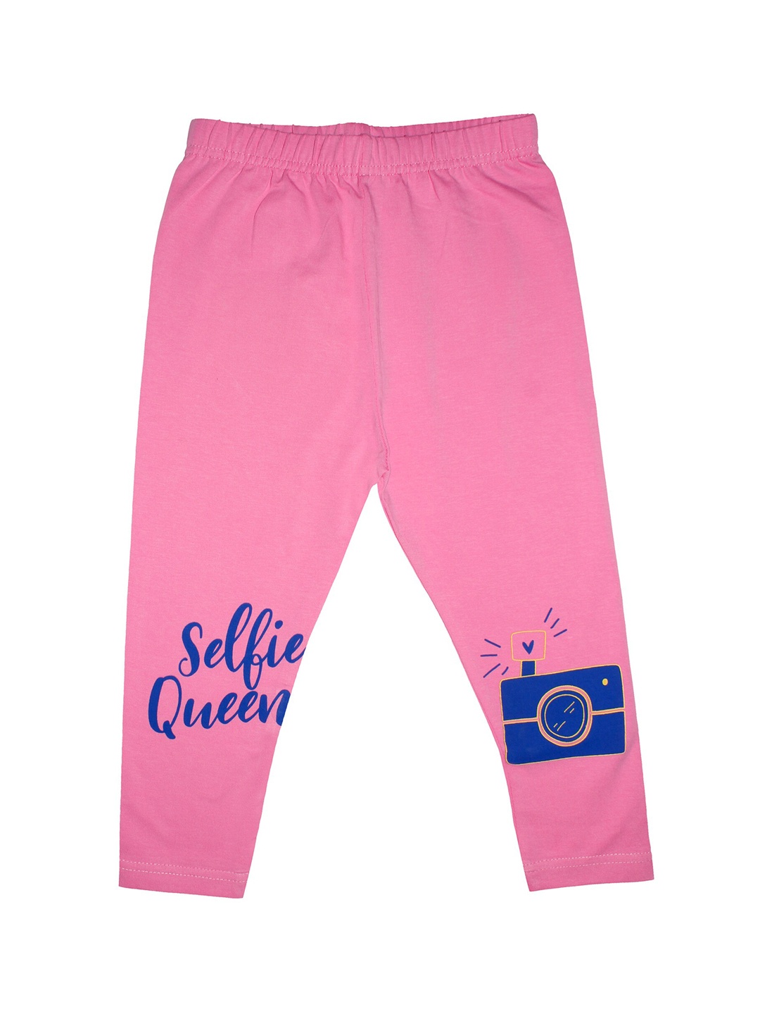 

KiddoPanti Girls Pink & Blue Text Printed Capri Leggings
