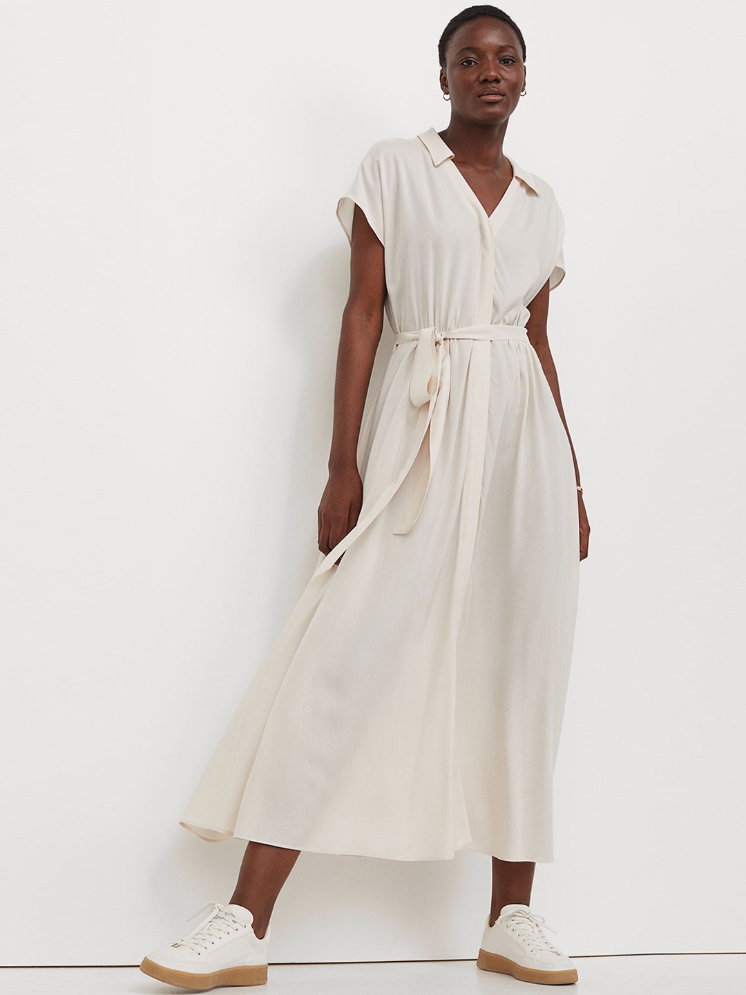 

H&M Women Beige Tie-belt Shirt Dress