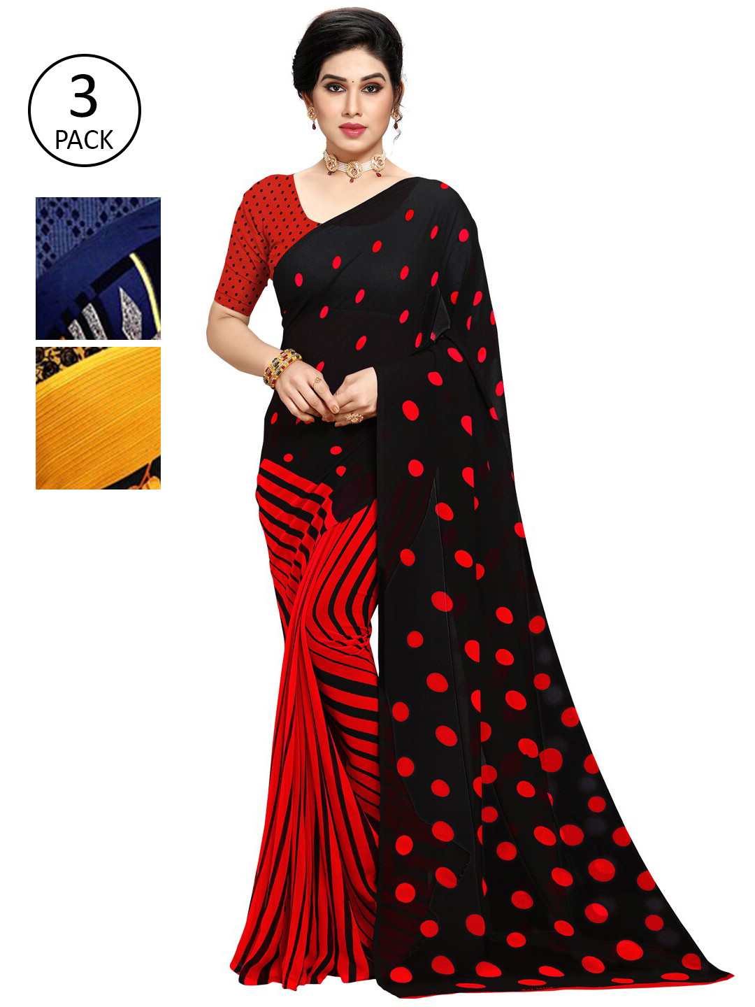 

KALINI Women Pack of 3 Printed Saree, Red