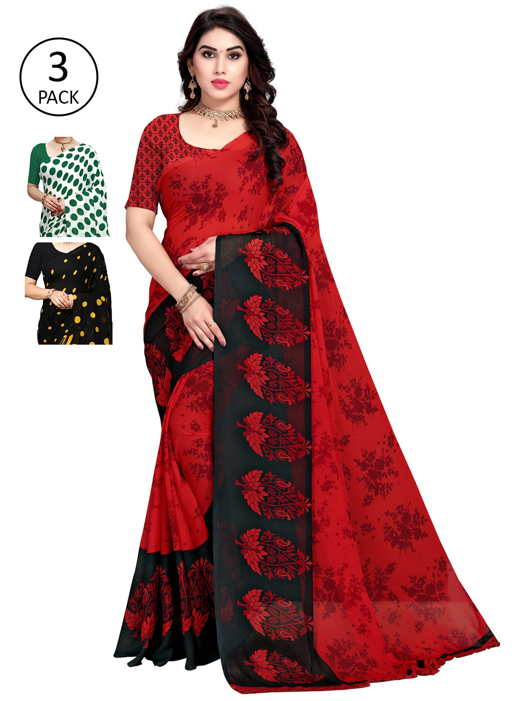 

KALINI Yellow & Black Pack of 3 Printed Saree