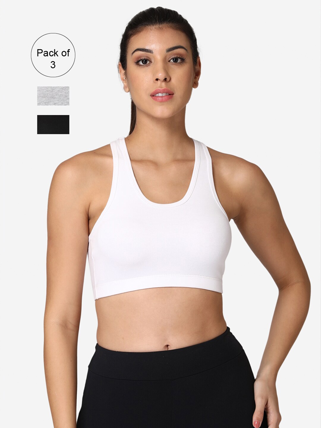 

ABELINO Black & Grey Melange Pack of 3 Full Coverage Workout Bra