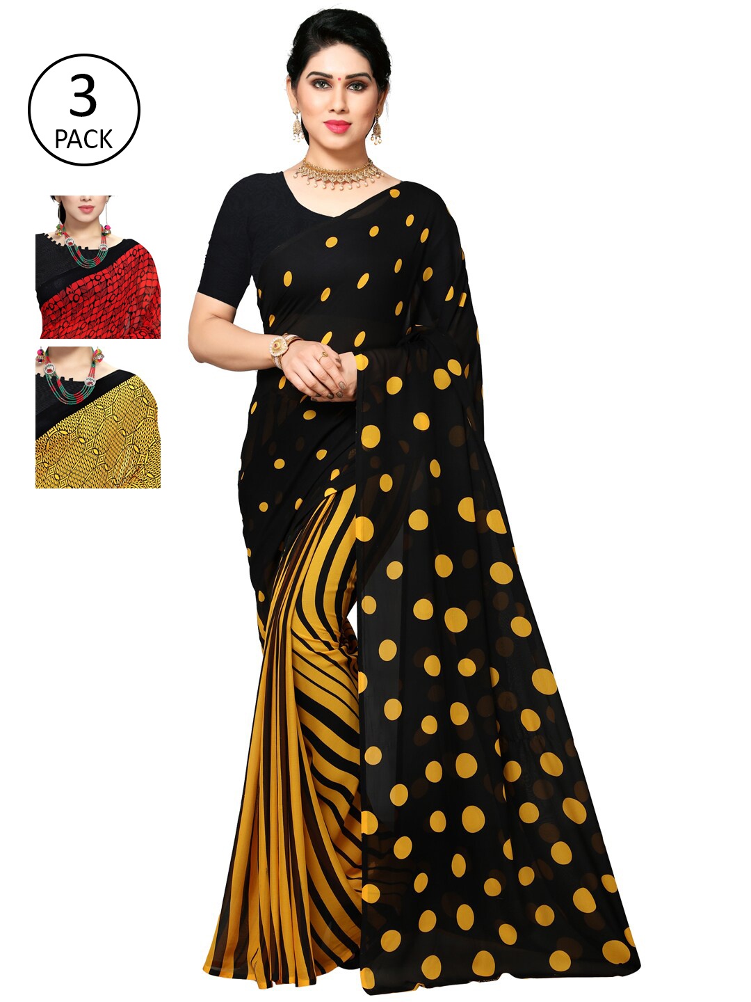 

KALINI Yellow & Black Pack of 3 Printed Saree