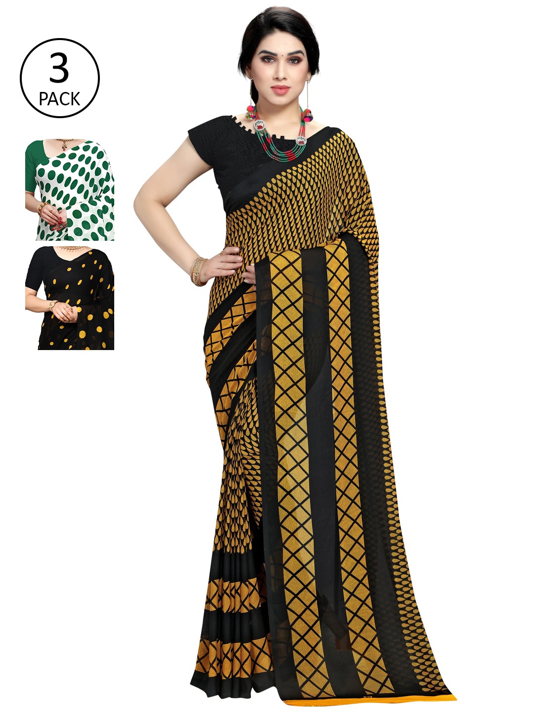 

KALINI Women Pack Of 3 Sarees, White