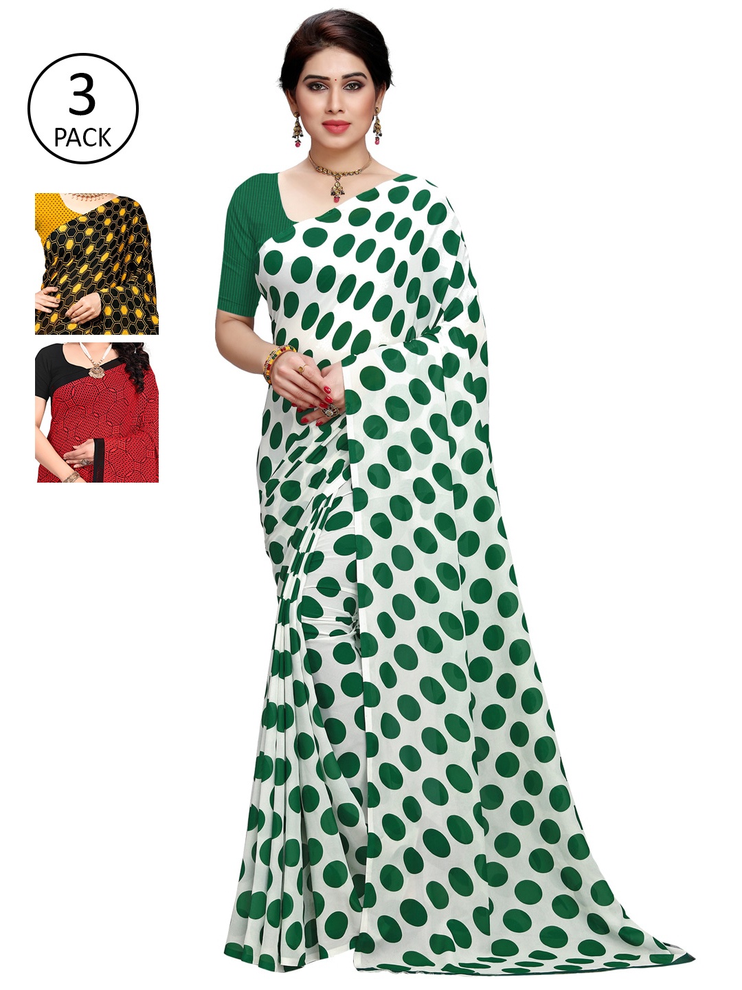 

KALINI Pack of 3 Printed Saree, Mustard