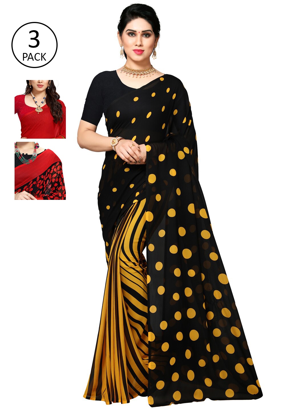 

KALINI Pack Of 3 Multicoloured Poly Georgette Sarees, Multi