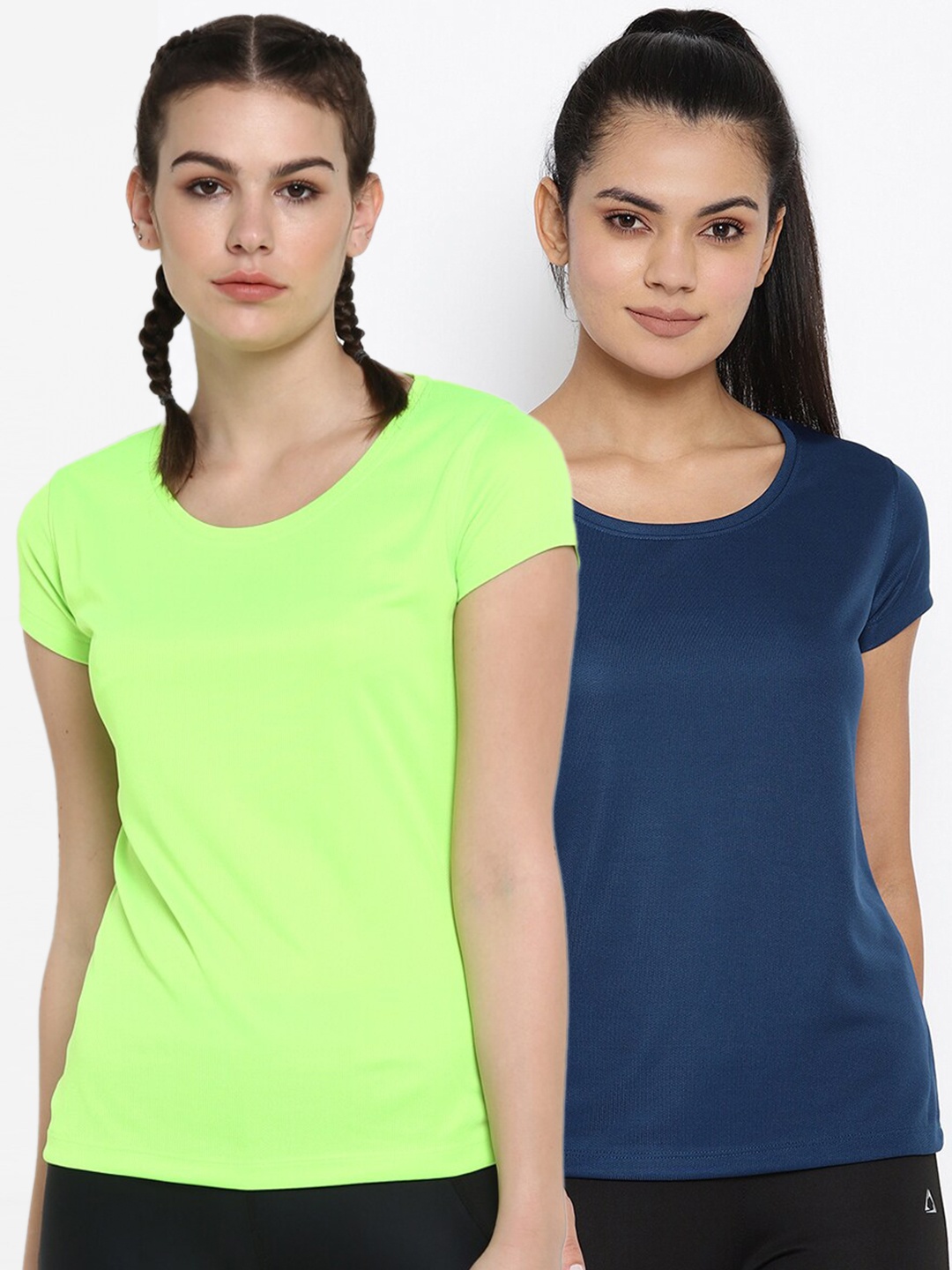 

ScoldMe Women Pack Of 2 Slim-Fit T-shirt, Fluorescent green