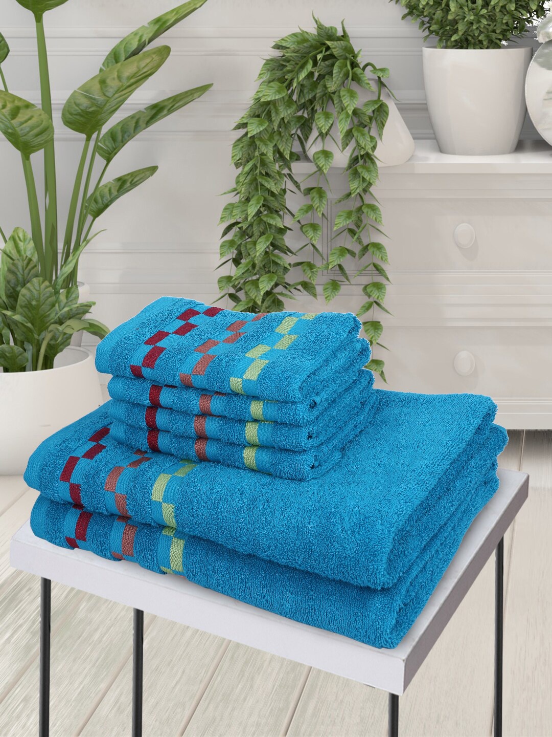 

BIANCA Set Of 6 Teal-Blue Solid 450 GSM Cotton Towels Set