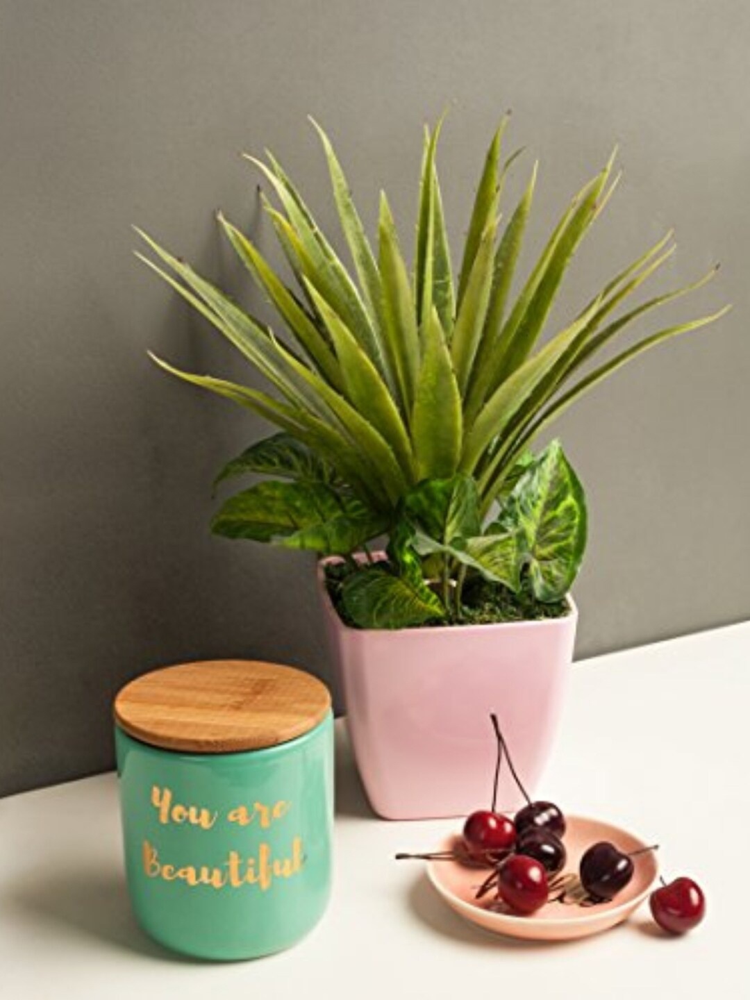 

Chumbak Green & Brown Printed Self Care Ceramic Storage Jar