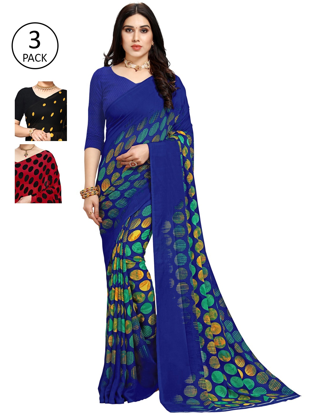 

ANAND SAREES Multi Pack of 3 Printed Poly Georgette Saree