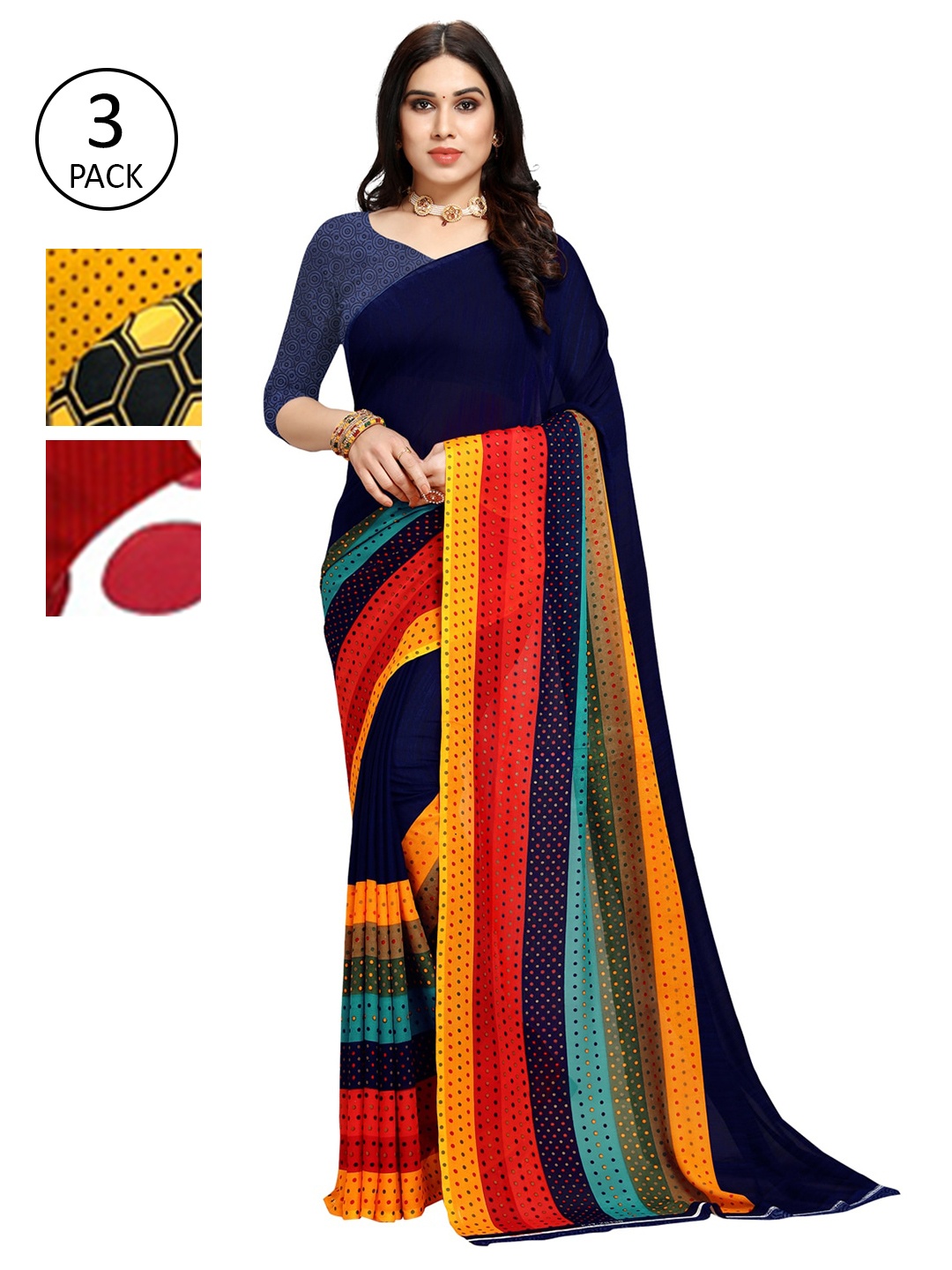 

KALINI Pack of 3 Printed Saree, Mustard