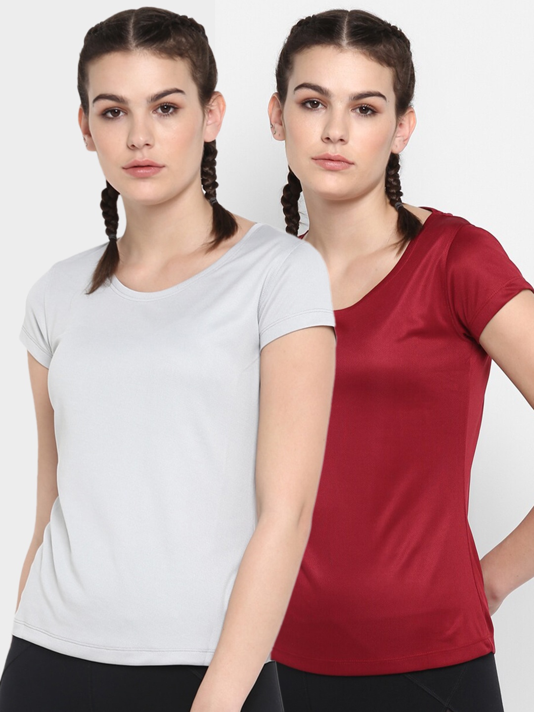 

ScoldMe Women Pack Of 2 Slim-Fit T-shirt, Grey