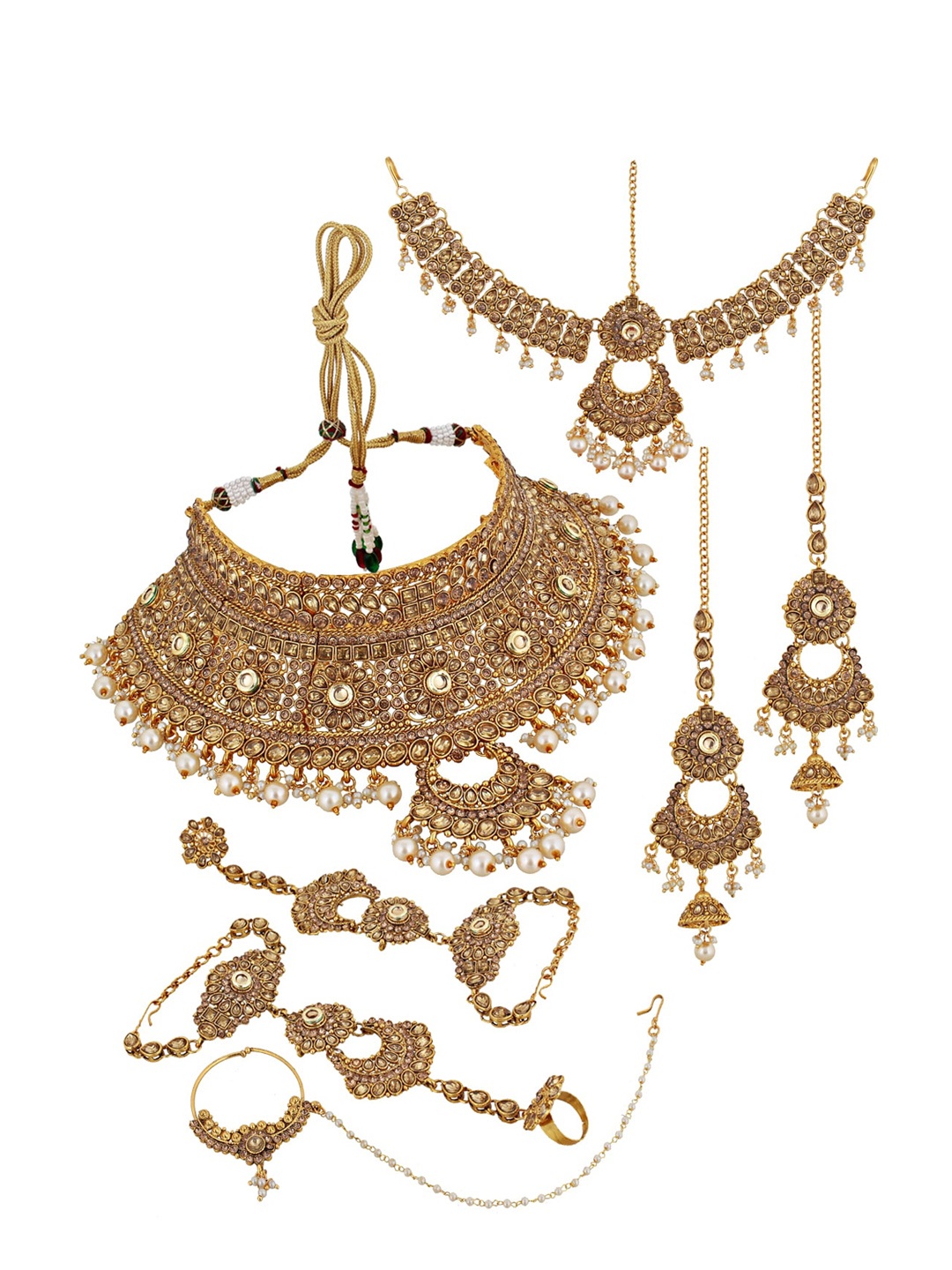 

LUCKY JEWELLERY Gold-Plated & White Stone-Studded & Beaded Handcrafted Jewellery Set