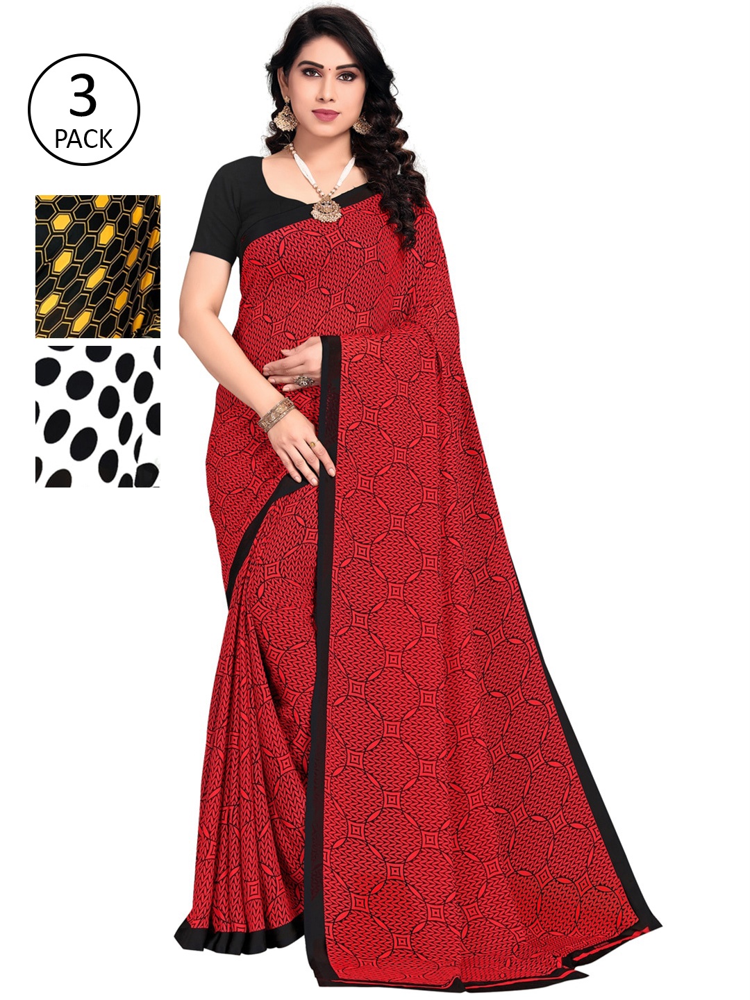 

KALINI Multi Pack of 3 Printed Poly Georgette Saree