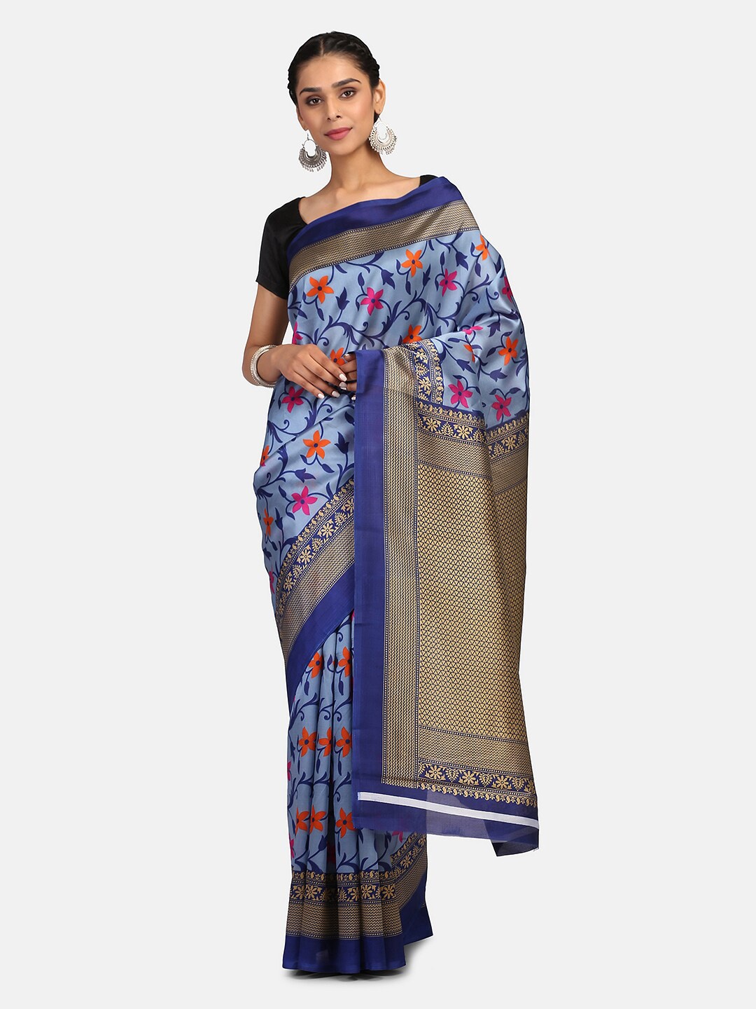 

Mirraw Blue & Pink Batik Art Silk Fusion Saree
