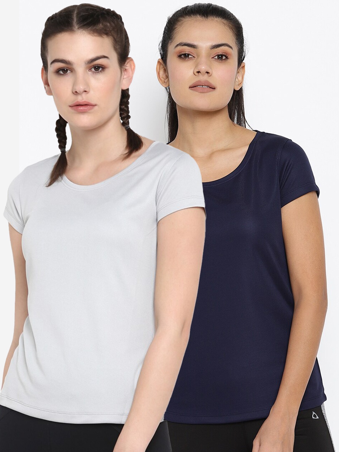 ScoldMe Pack Of 2 Women Grey & Navy Blue Slim Fit Sprots T-shirt