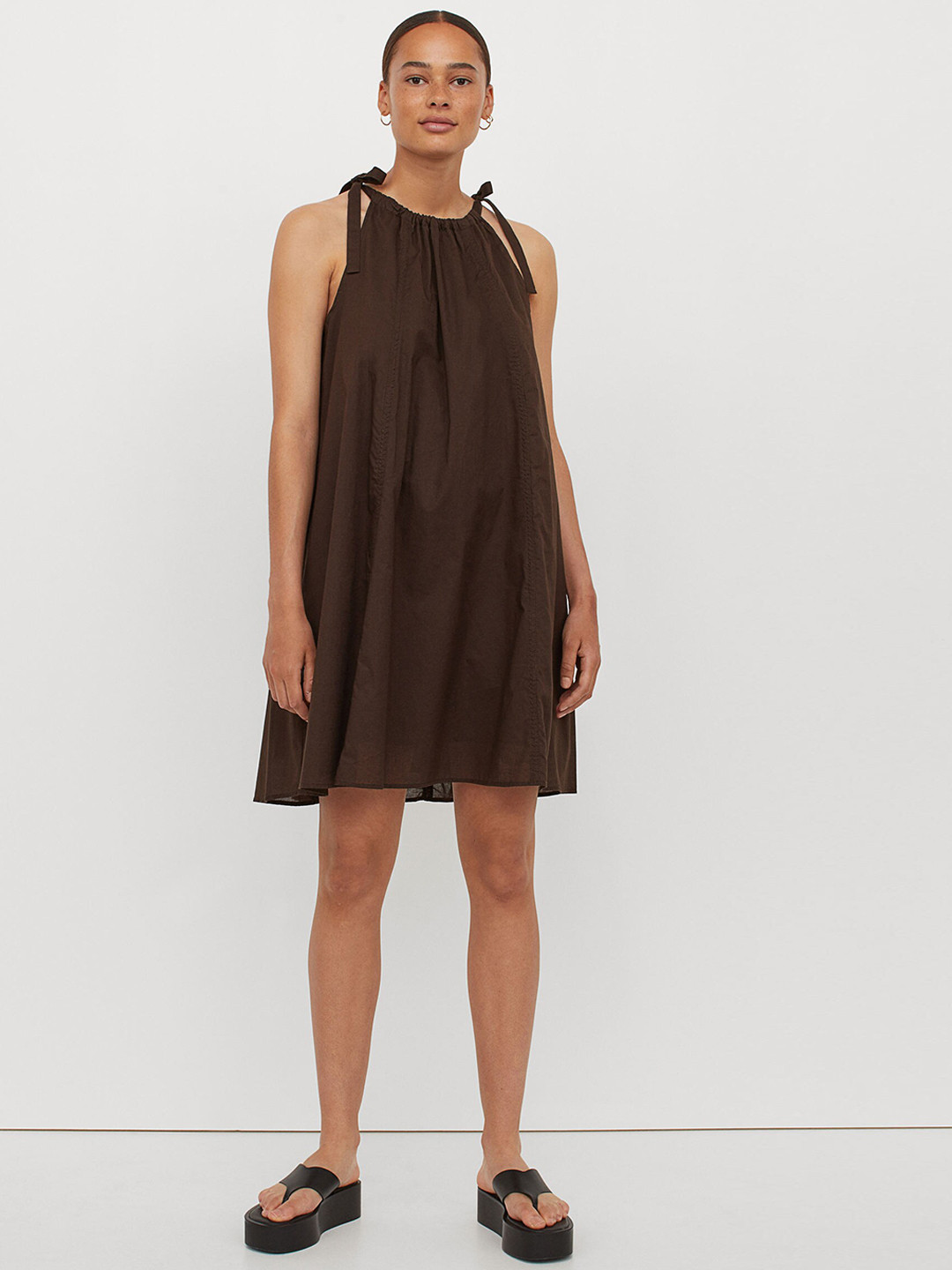 

H&M Women Brown Sleeveless Cotton Dress