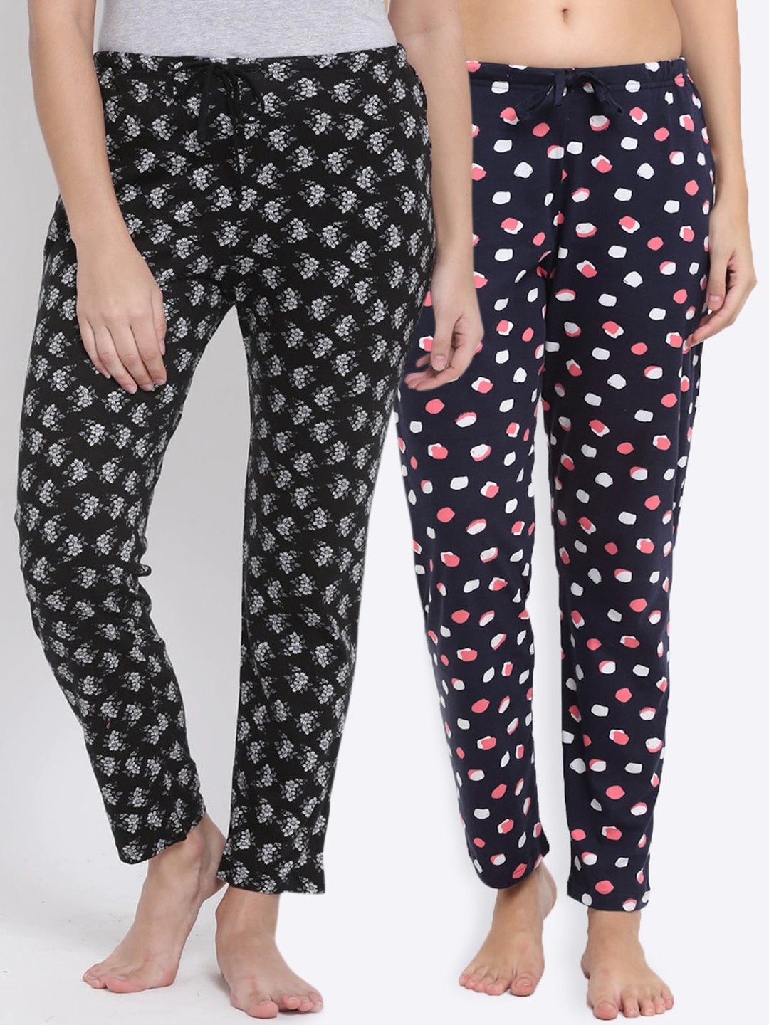 Kanvin Women Pack Of 2 Printed Cotton Lounge Pants, Navy blue