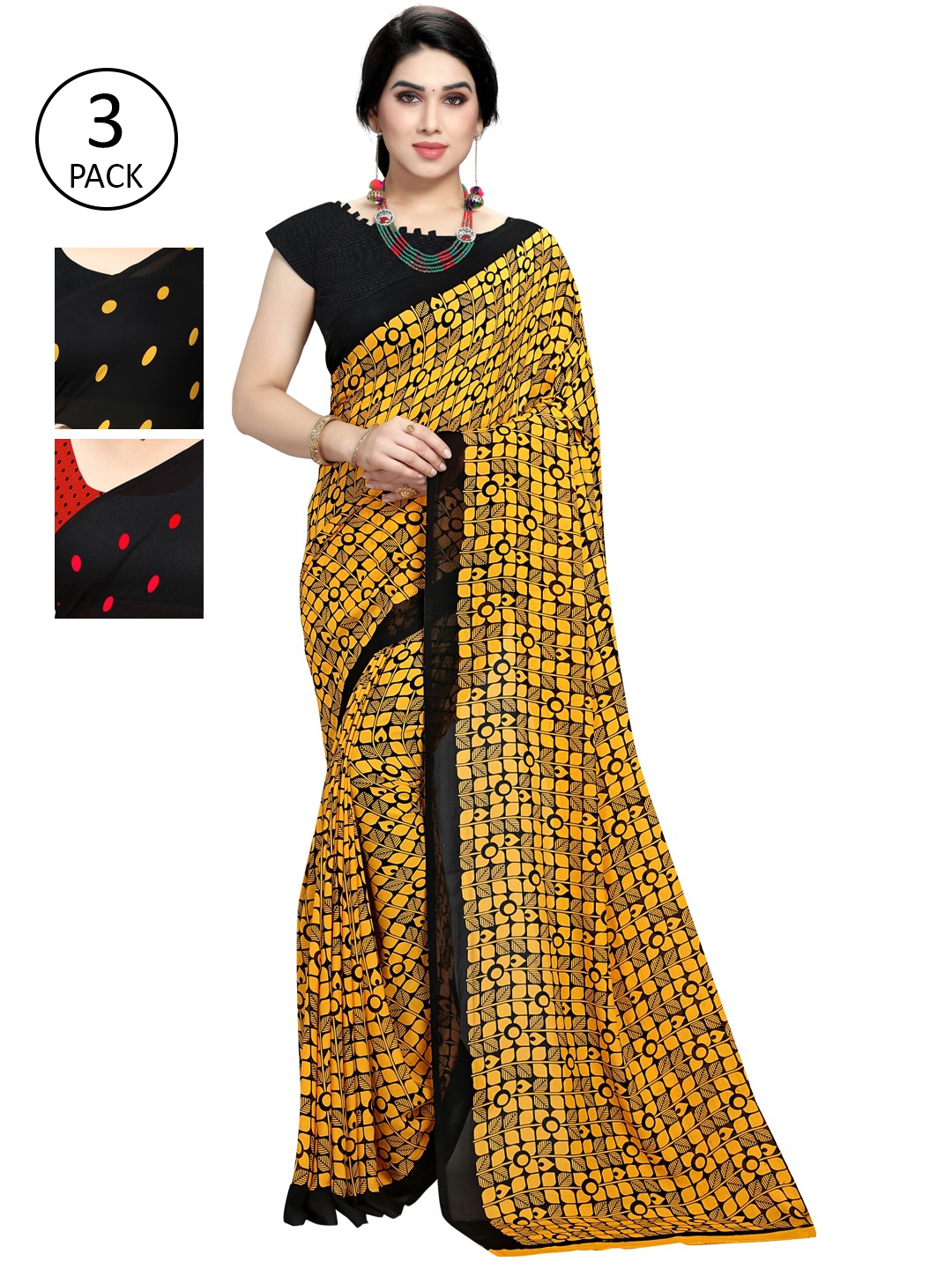 

KALINI Pack Of 3 Multicoloured Poly Georgette Sarees, Multi