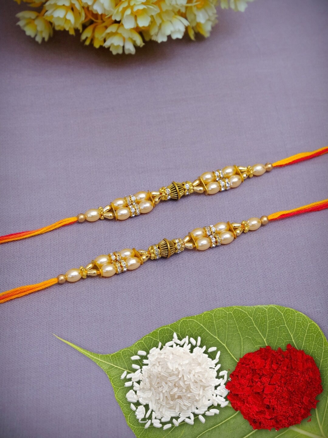 

Crunchy Fashion Pack of 2 Fancy Stone Rakhi with Roli Chawal Tilak Set, Multi