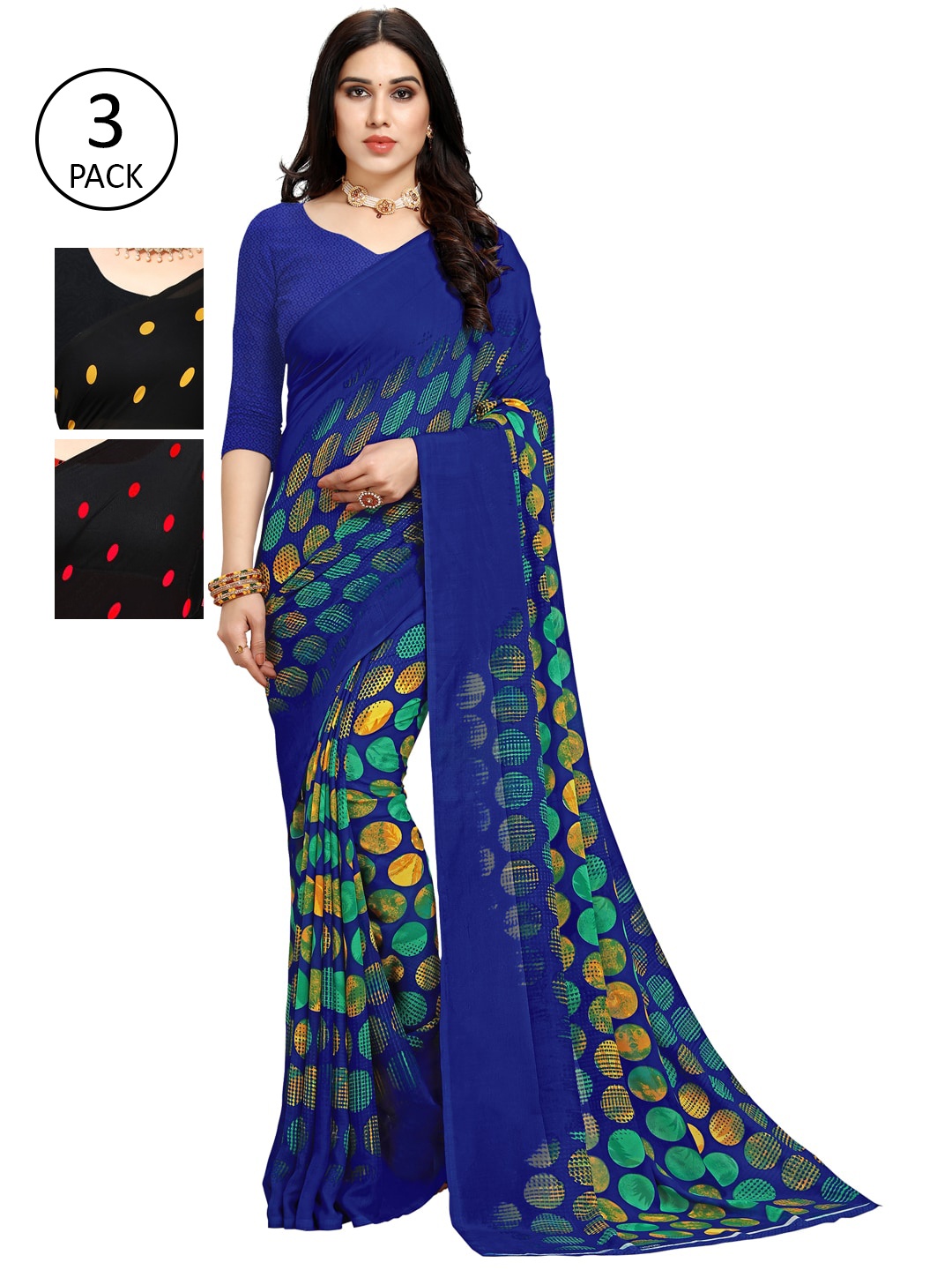 

ANAND SAREES Multi Pack of 3 Printed Poly Georgette Saree