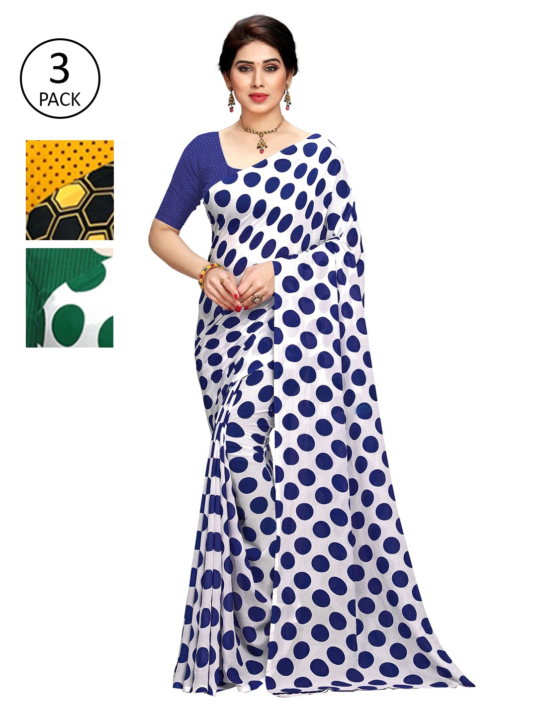 

KALINI Pack of 3 Printed Saree, Mustard