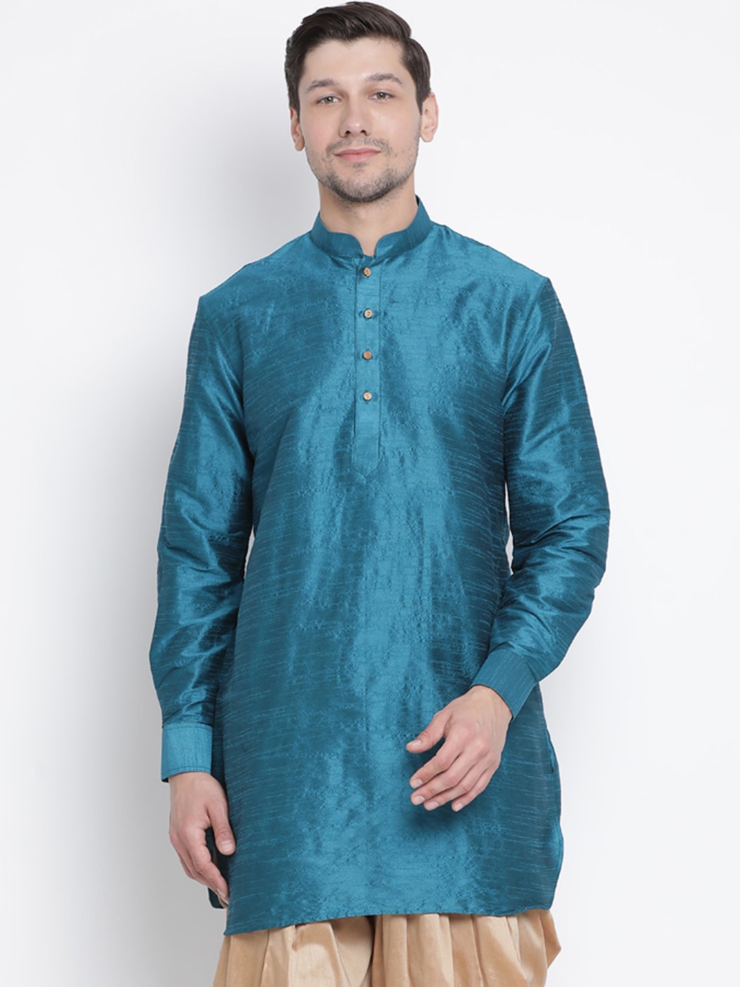 

VASTRAMAY Men Teal Blue Silk Blend Kurta