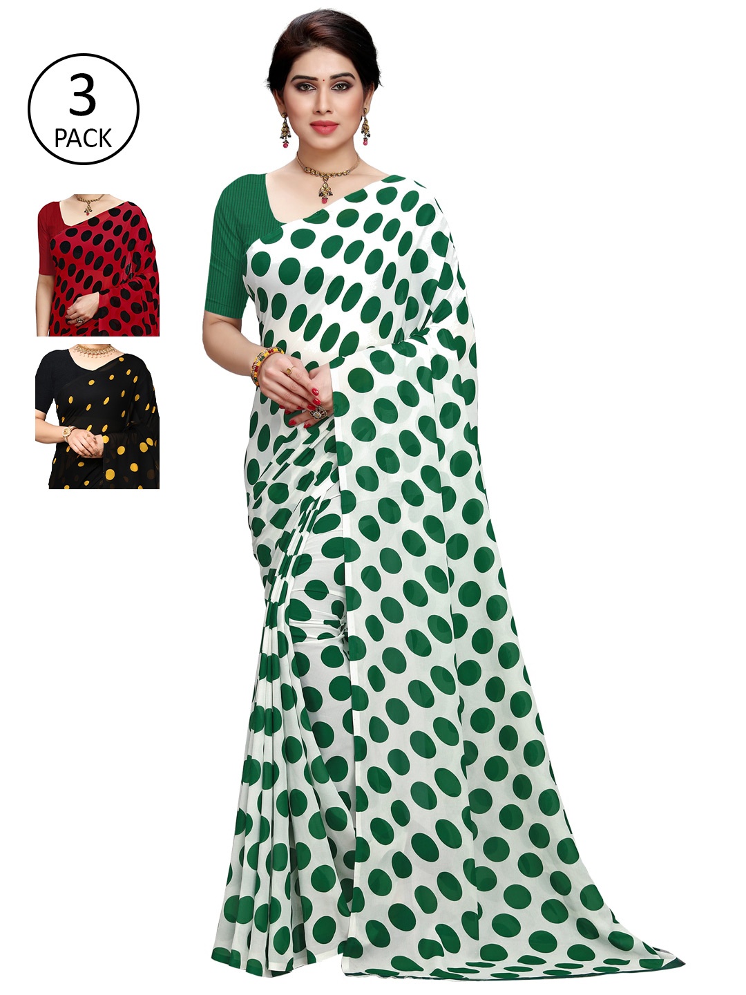 

KALINI Pack Of 3 Sarees, White