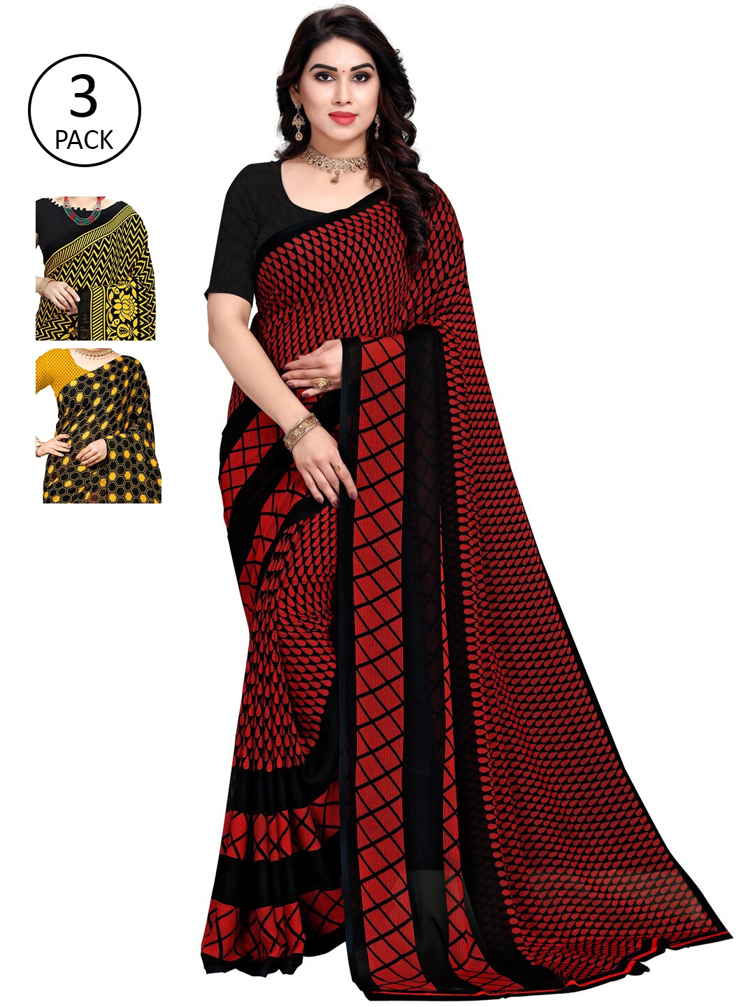 

KALINI Multi Pack of 3 Printed Poly Georgette Saree