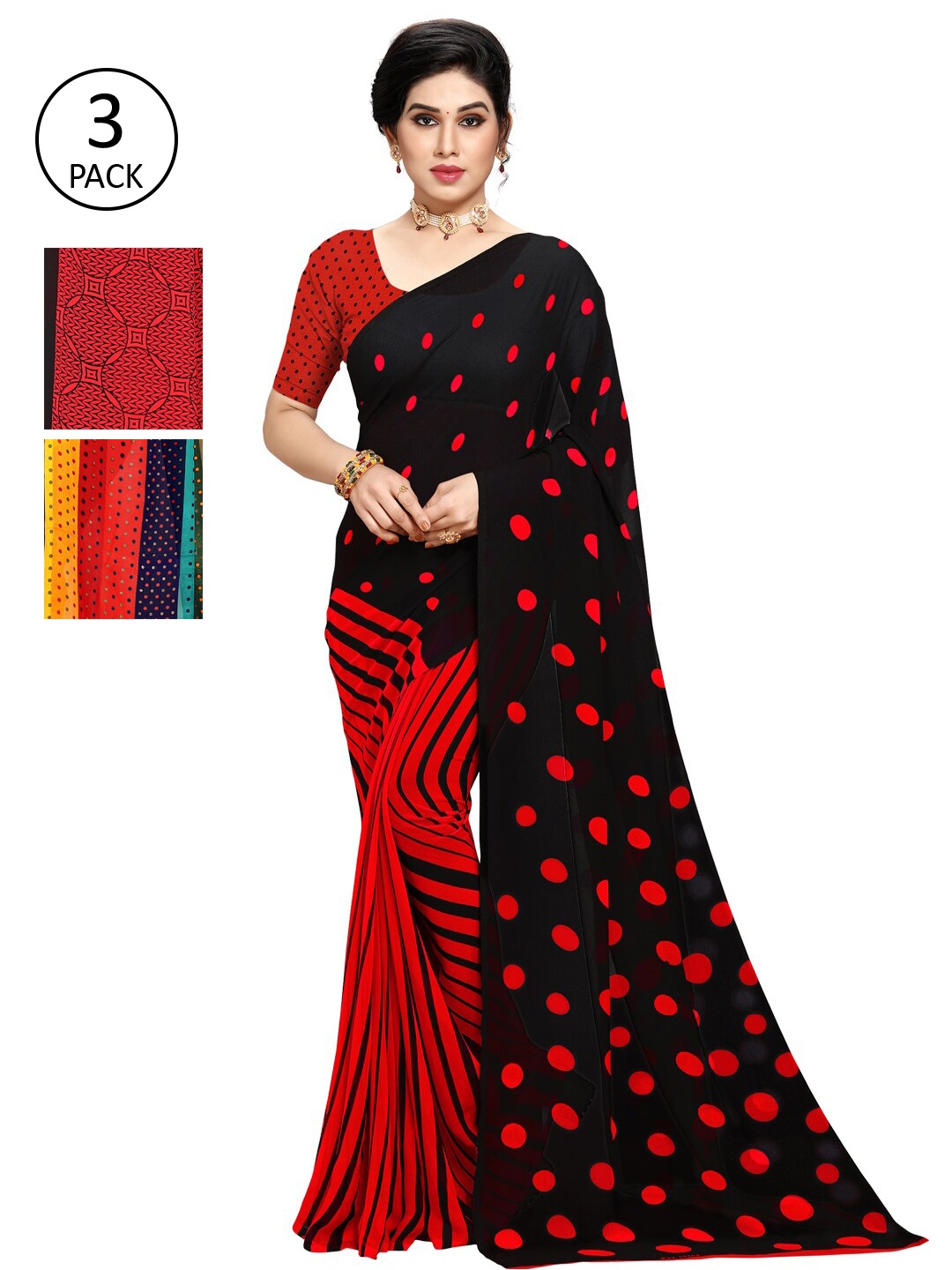 

KALINI Pack Of 3 Multicoloured Poly Georgette Sarees, Multi