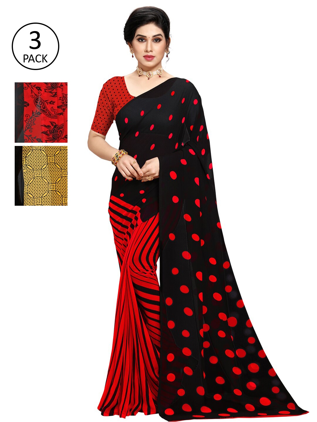 

KALINI Pack of 3 Printed Poly Georgette Saree, Multi